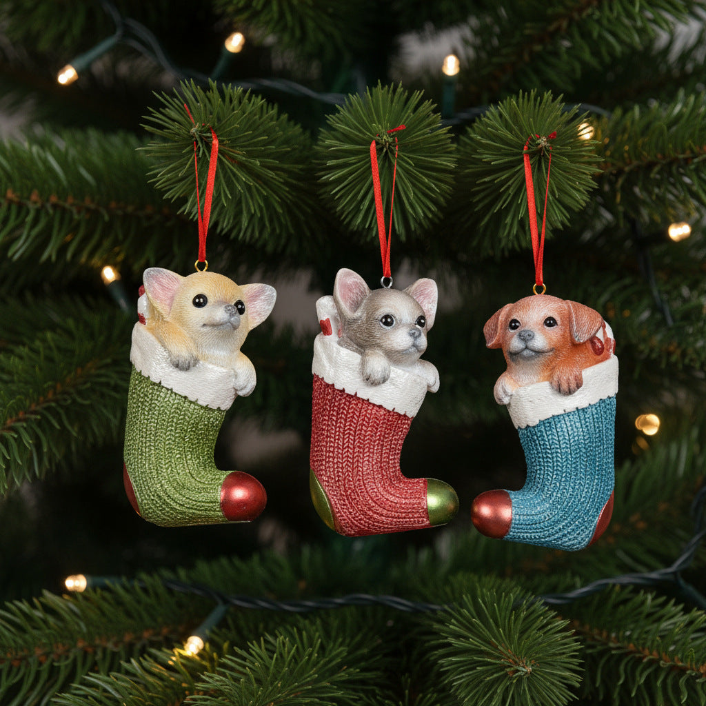 Resin Animal Stocking Christmas Ornament Holiday Decor