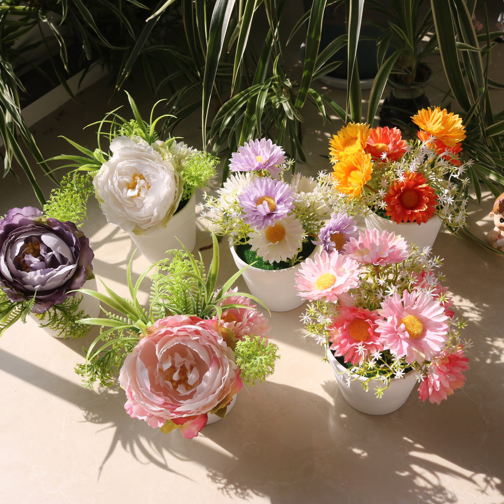 Valentine Faux Peony Daisy Potted Plant Ins Home Decor