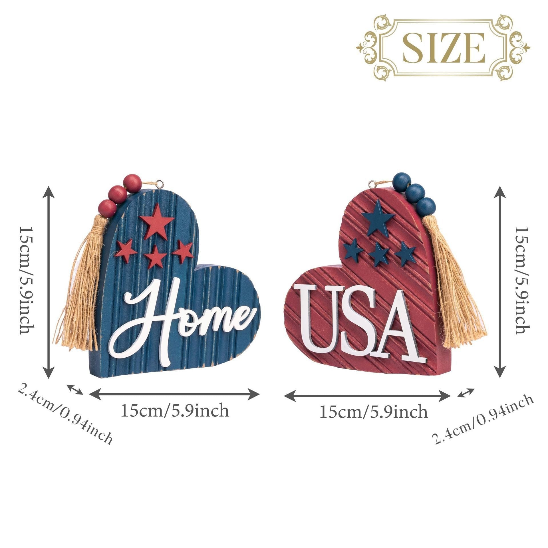 Fourth of July USA Home Heart Wooden Decor Set
