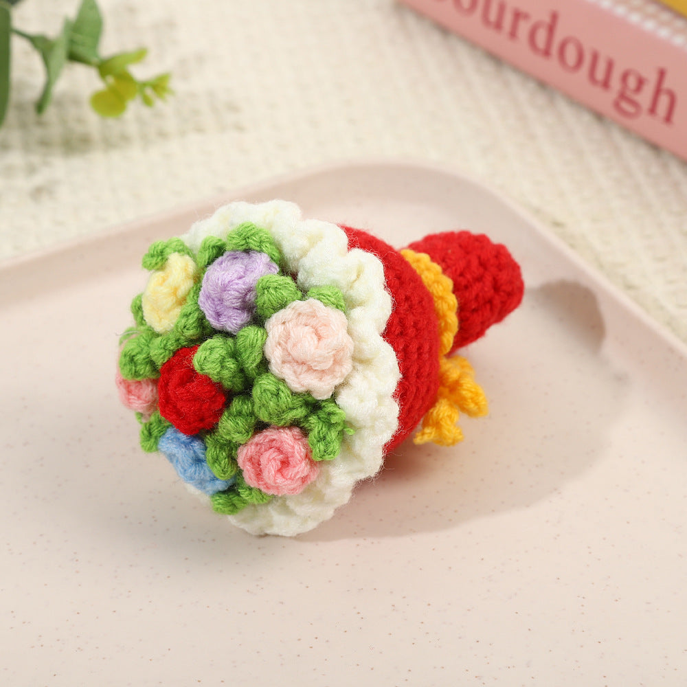Valentines Crochet Flower Keychain Handmade Gift Decor