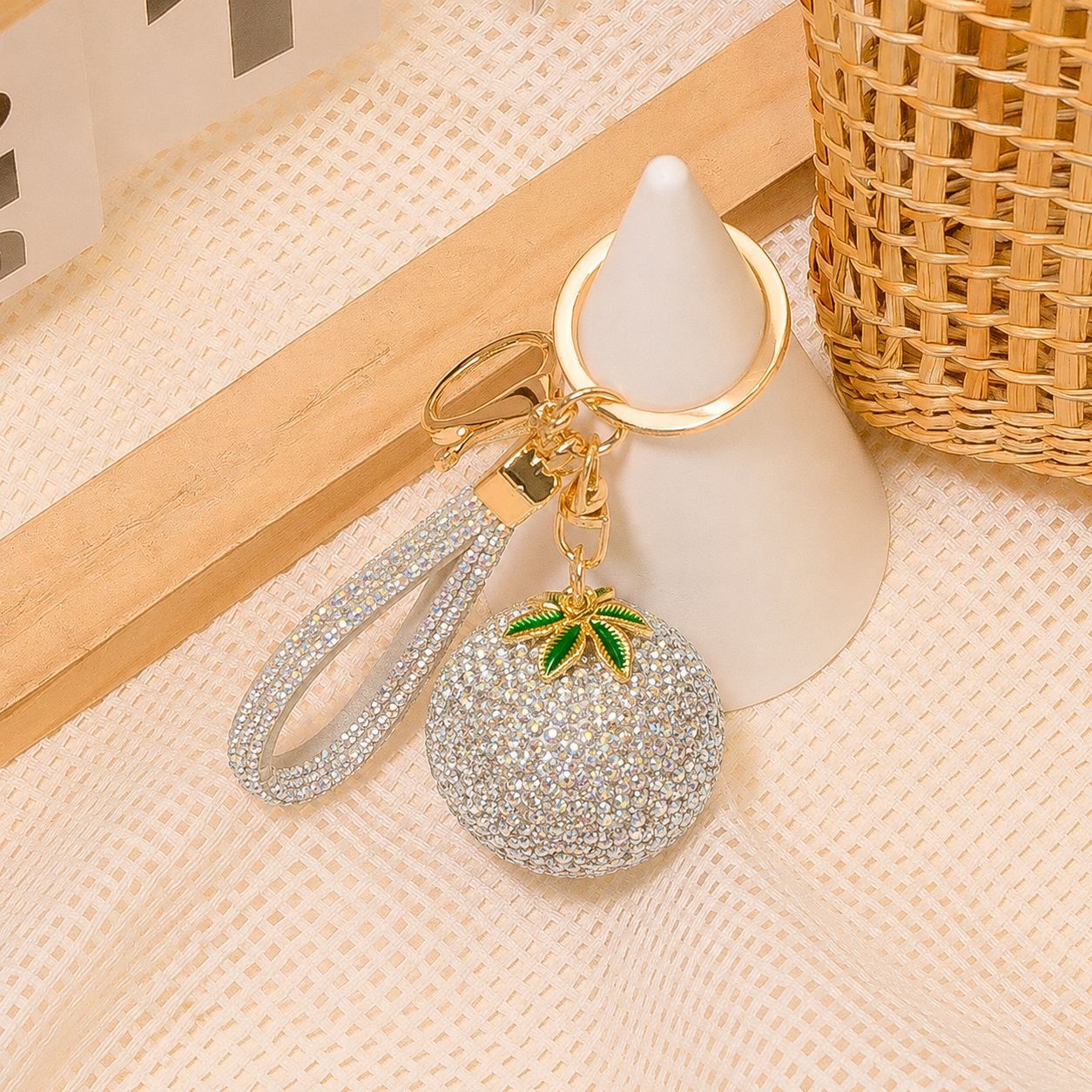 Fruit Crystal Keychain with Leather Strap Sparkling Charm
