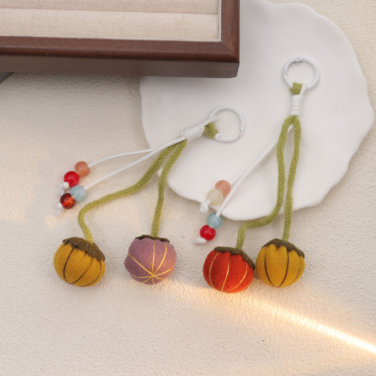 Pumpkin Plush Keychain Bag Charm with Beaded Hanging Design