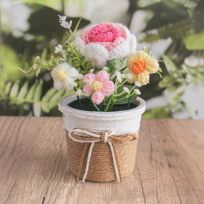 Crochet Sunflower Rose Pot Large Handmade Decor