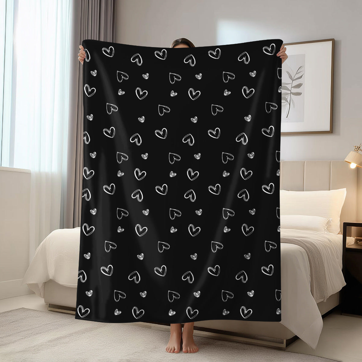 Valentine Flannel Throw Blanket Cozy Heart Print