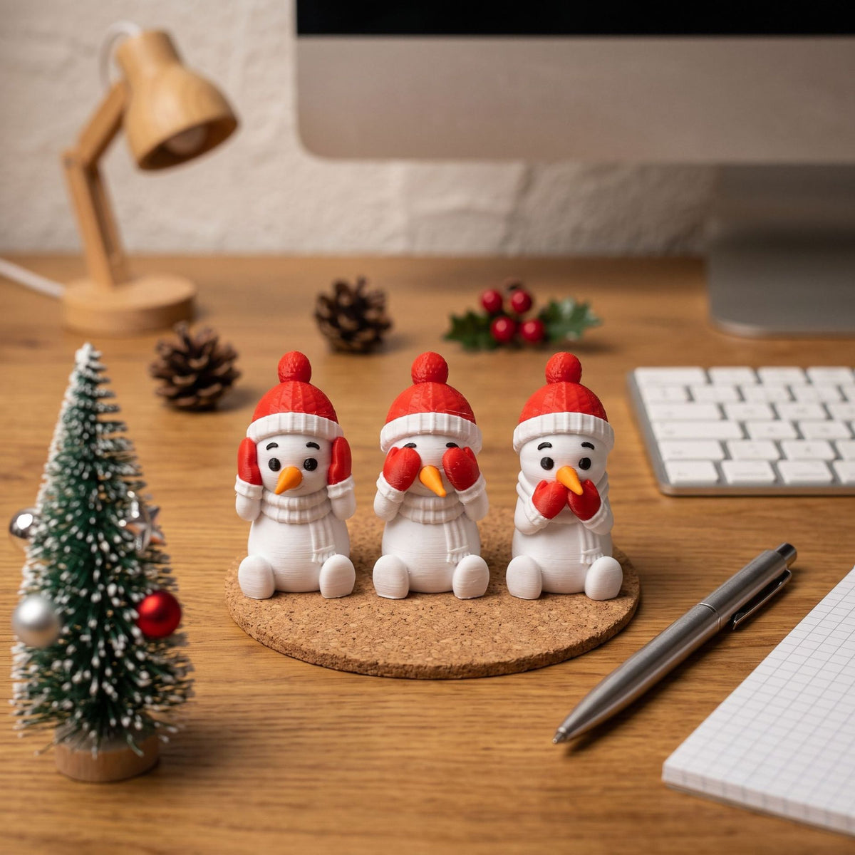 3D Printed Christmas Snowman Figurine Holiday Tabletop Decor Set