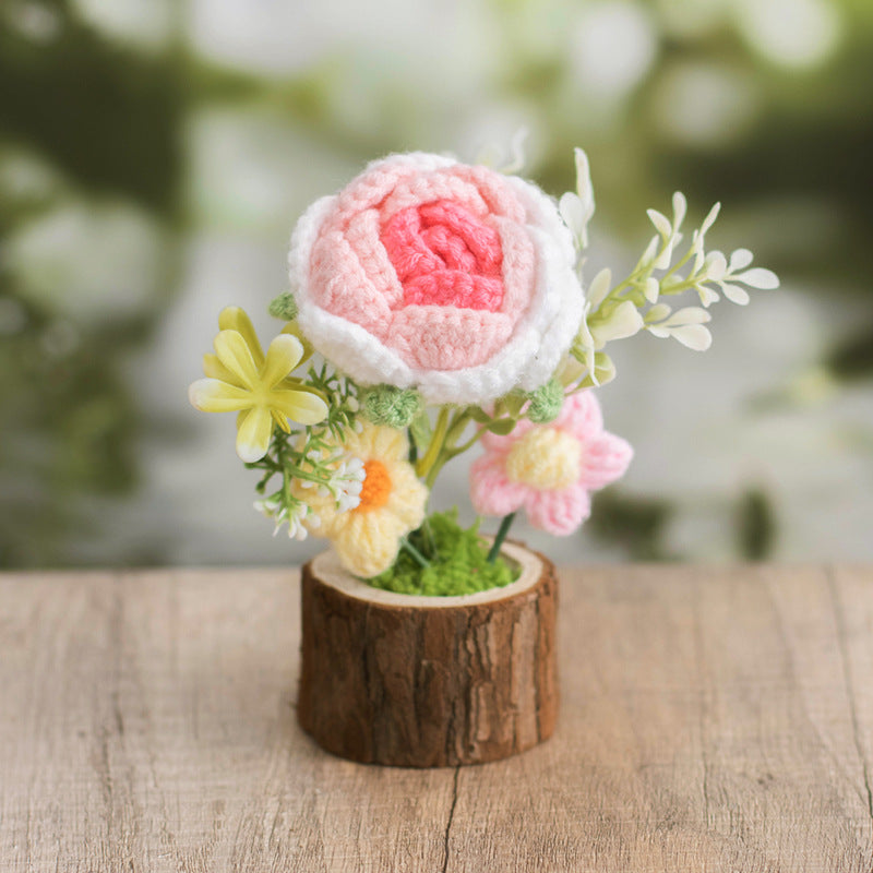 Crochet Daisy Rose Flower Pot Handmade Gift Decor