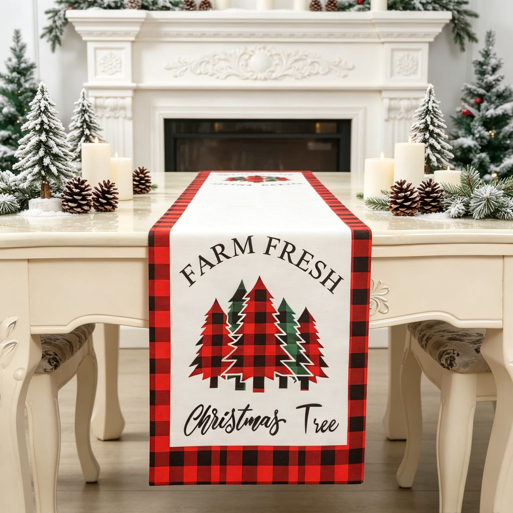 Fabric Christmas Table Runner Holiday Decoration Printed Decor