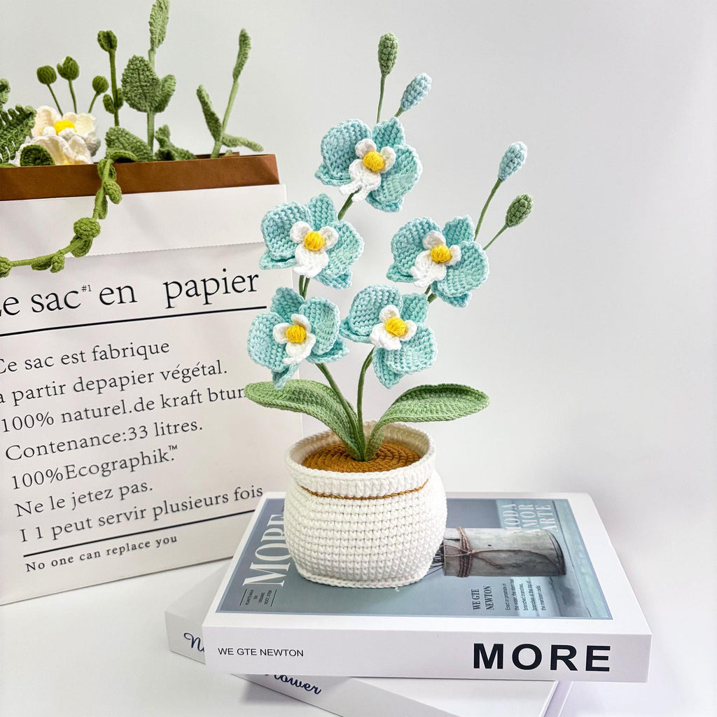 Handcrafted Crochet Butterfly Orchid Potted Decor Accent