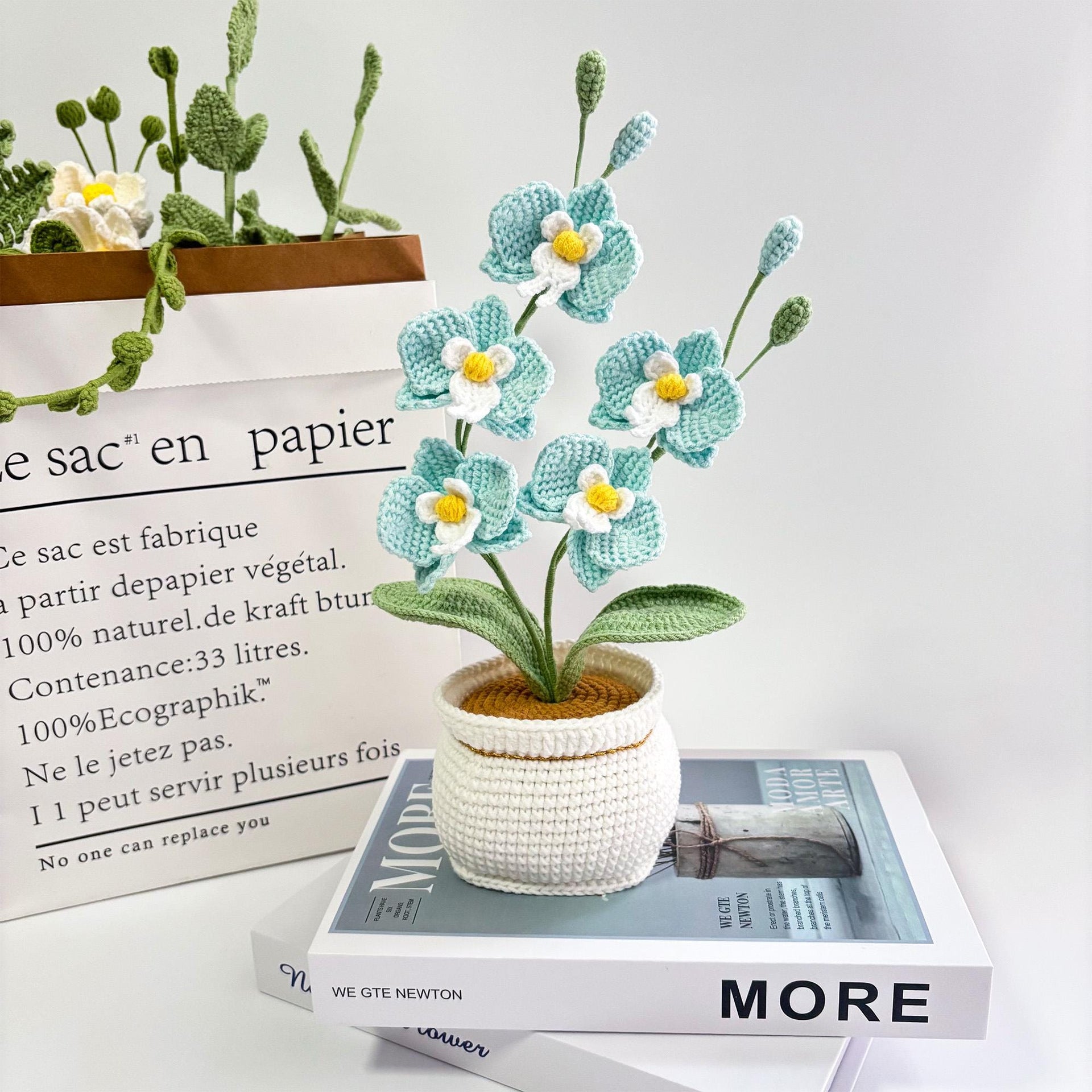 Handcrafted Crochet Butterfly Orchid Potted Decor Accent