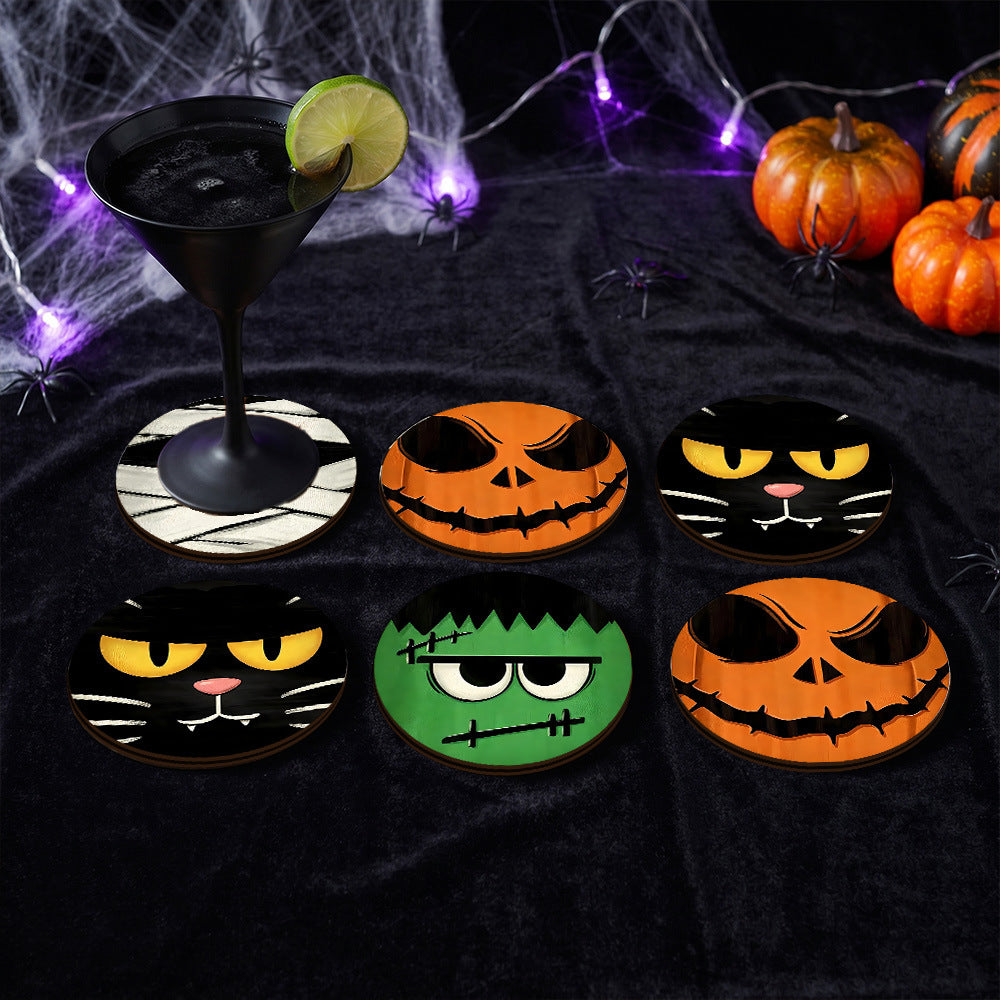 Wooden Halloween Coaster Set Seasonal Table Decor