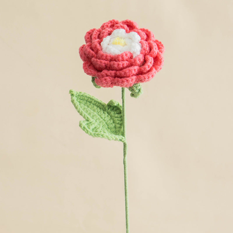 Valentine Handmade Crochet Ranunculus Single Stem Flower