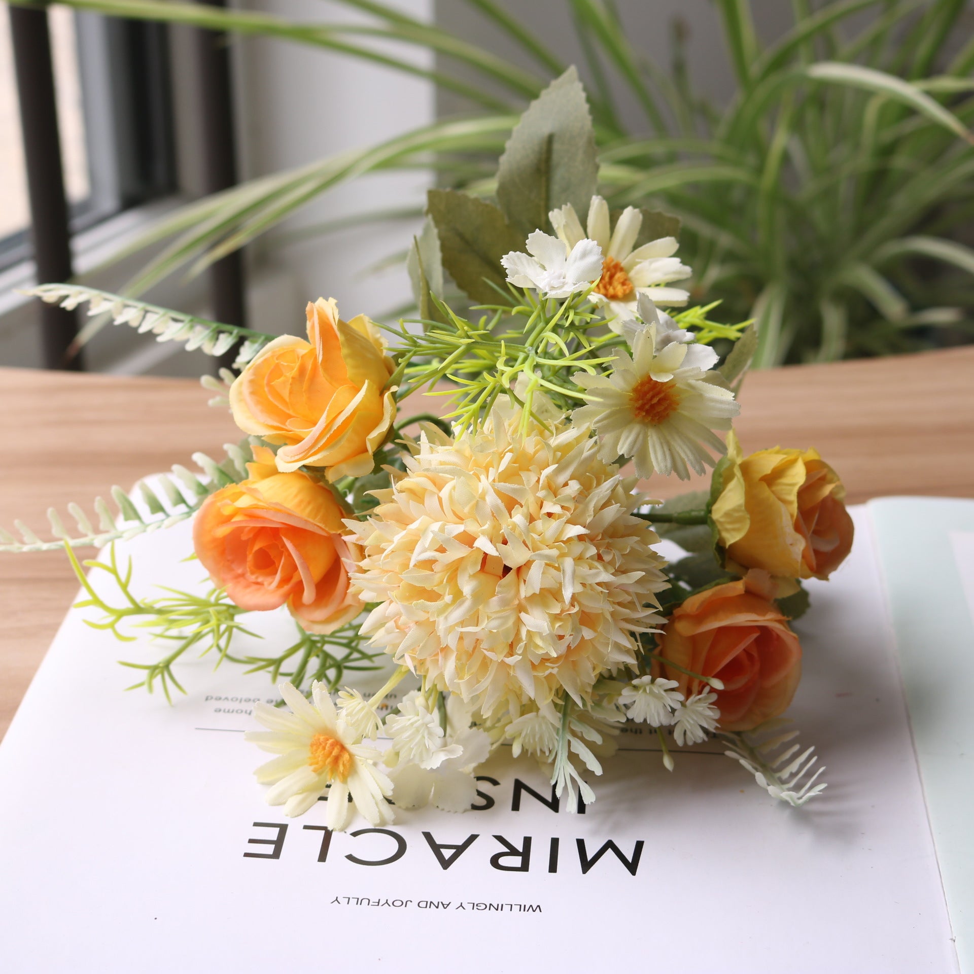 Valentine Faux Thistle Rose Daisy Bouquet Woodland Decor
