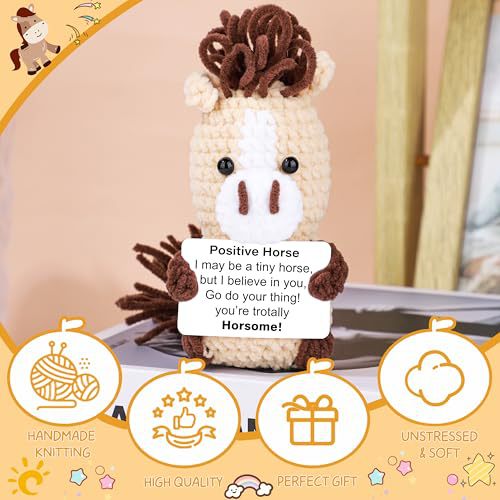 Handmade Crochet Horse Plush Positive Message Gift