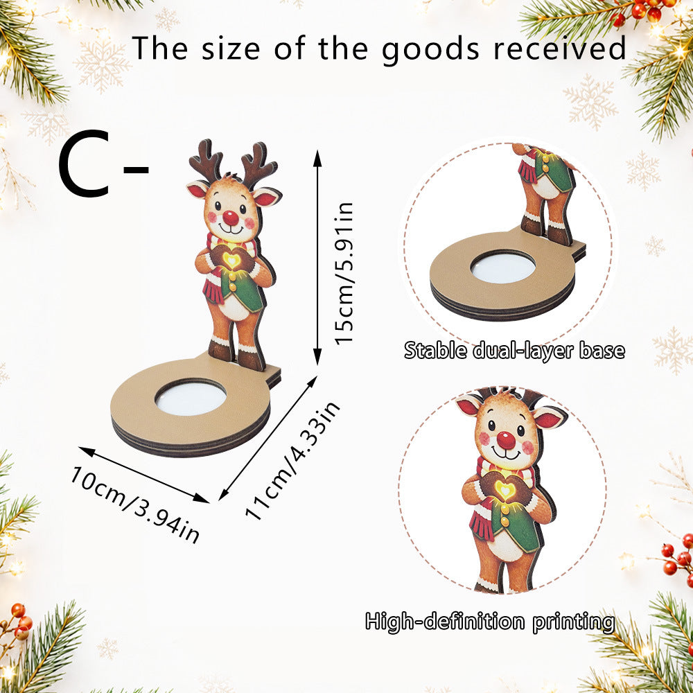 Christmas Wooden Character Candle Holder Tabletop Decor