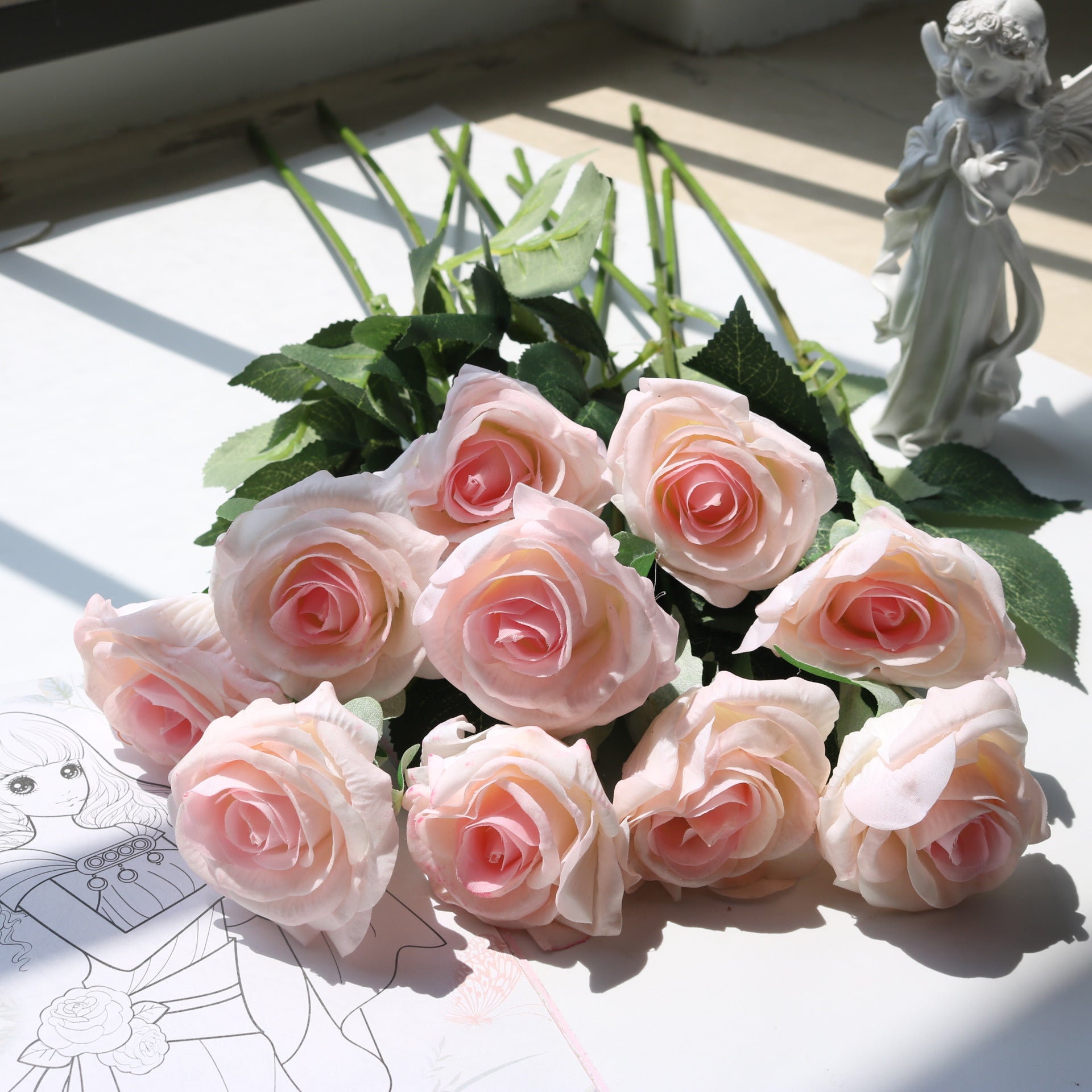 Valentine Faux Shy Rose Silk Flower Home Decor Bouquet