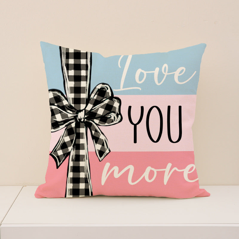 Valentine Pink Plaid Pillow Covers Set Cute Bear Decor