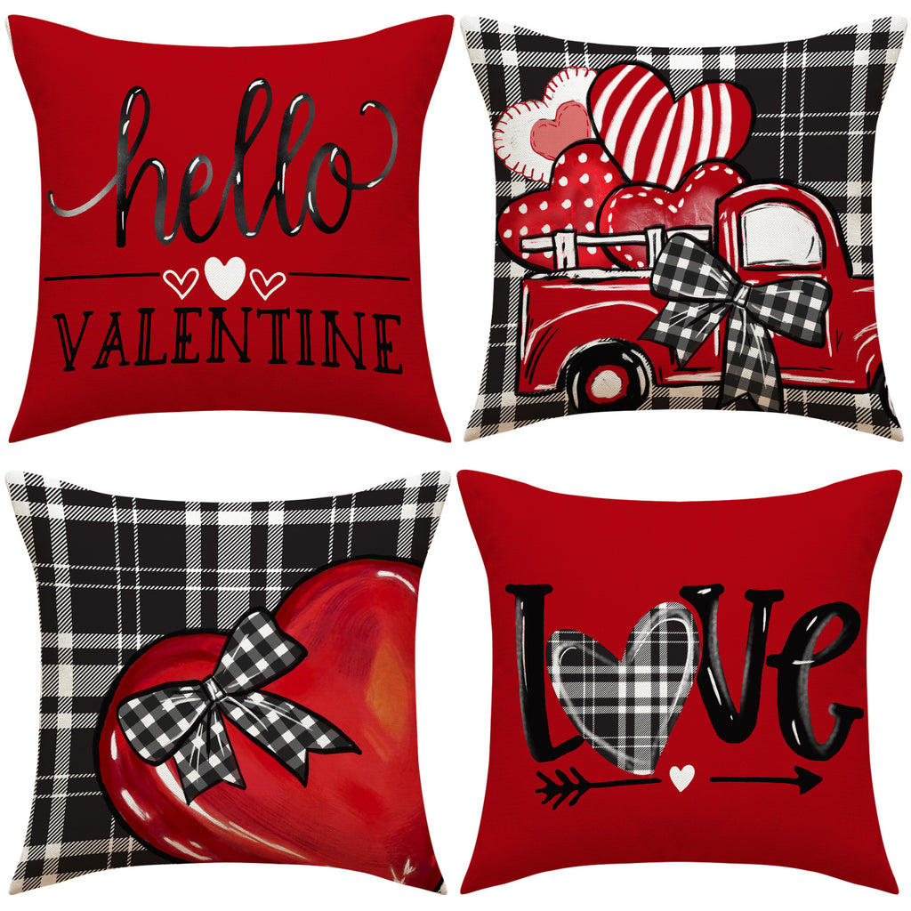 Valentine Plaid Heart Truck Pillow Covers Love Decor Set