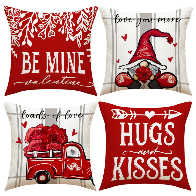 Valentine Gnome Red Truck Love Quote Cushion Cover Set