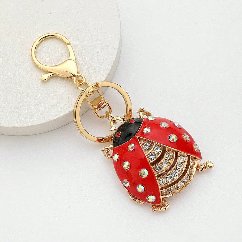 Rhinestone Ladybug Keychain Alloy Insect Charm Pendant