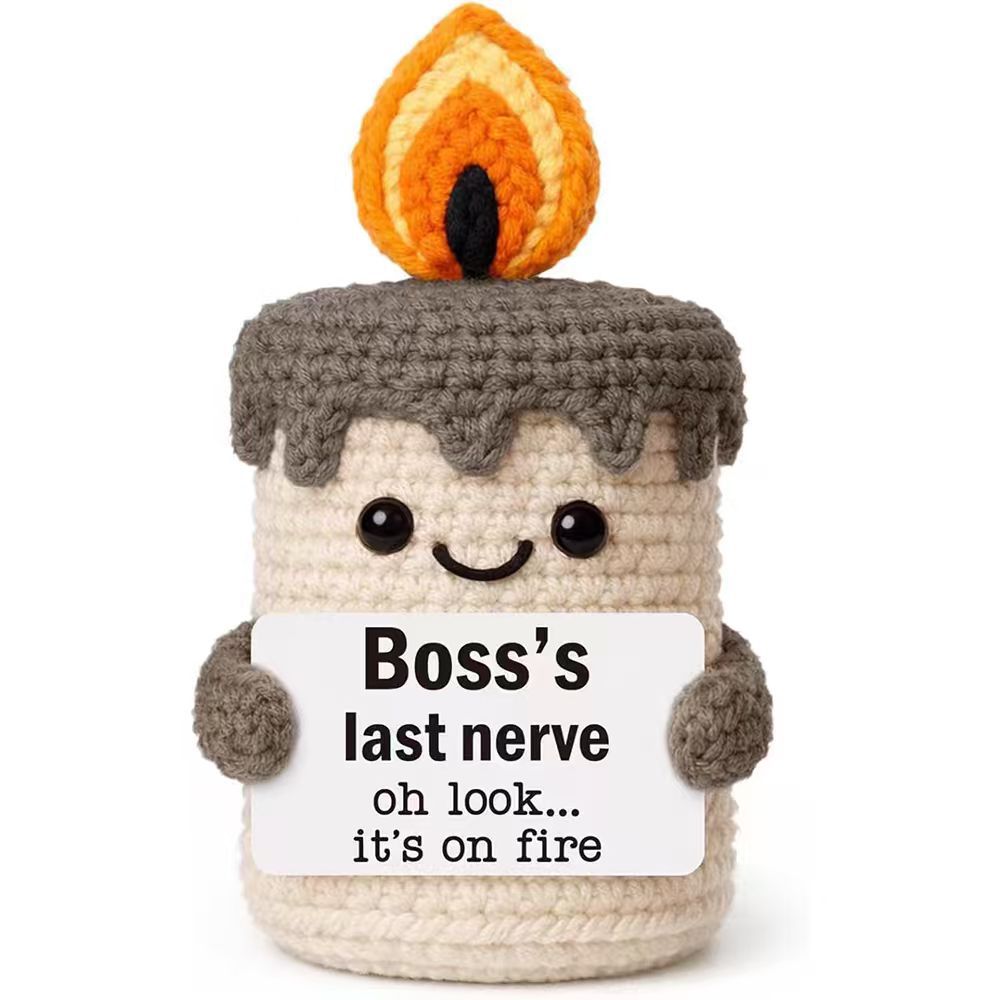 Handmade Crochet Funny Candle Positive Plush Home Decor