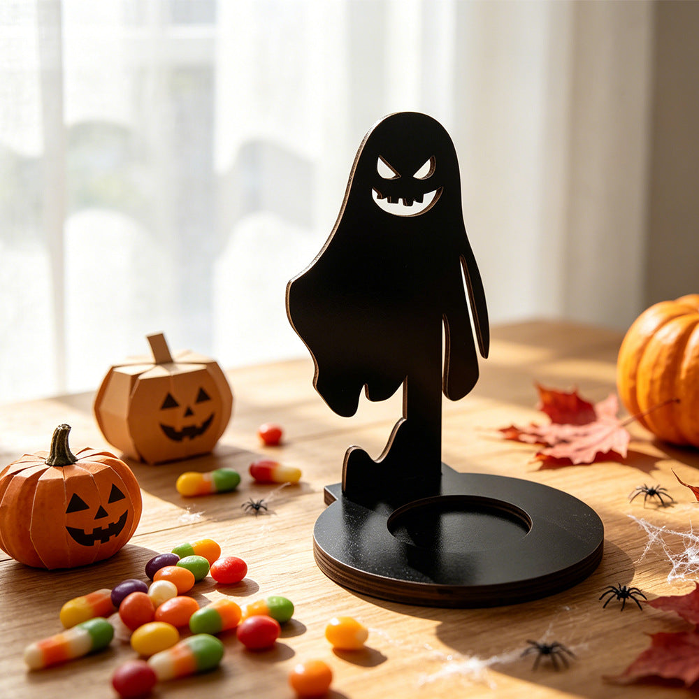Spooky Halloween Wooden Candle Holder Tabletop Decor