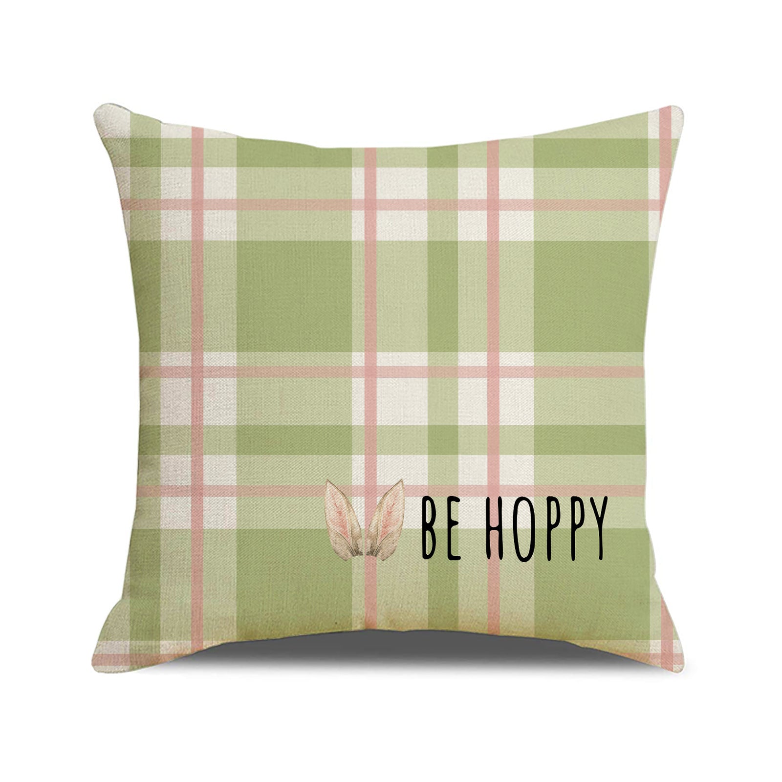 Easter Bunny Floral Linen Throw Pillow Cover 18x18