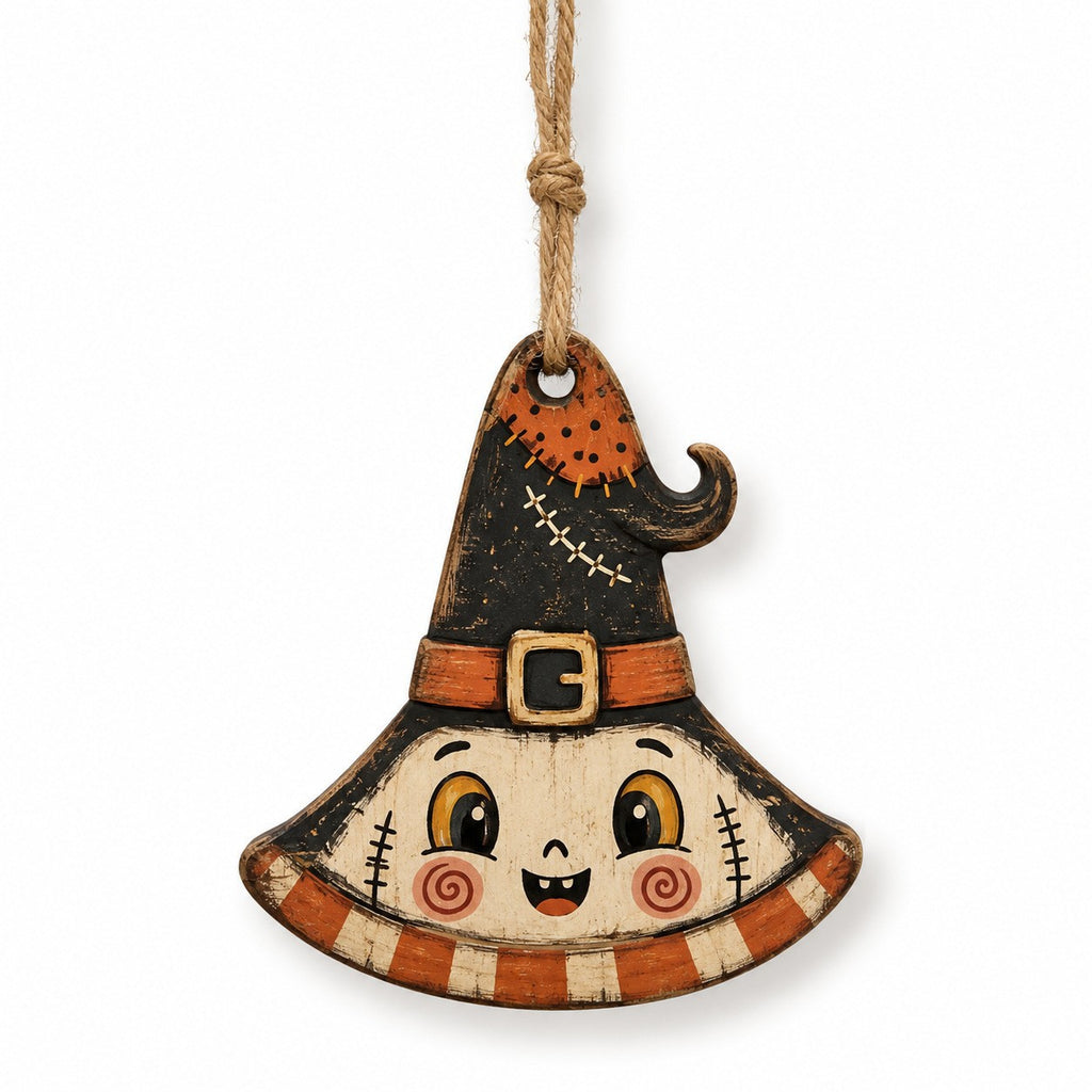 Wooden Halloween Ornament Double Sided Printed Rustic Holiday Decor