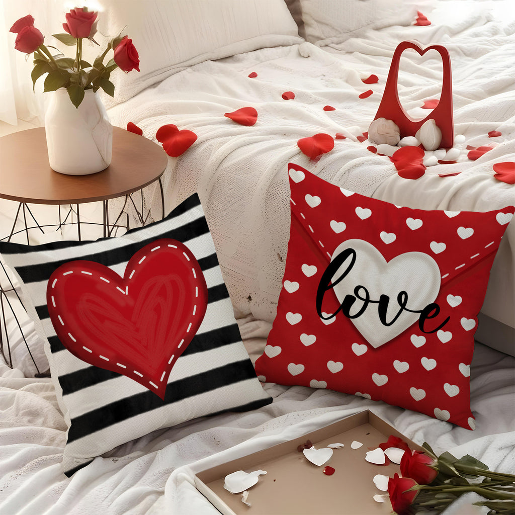 Red Heart Throw Pillow Cover Valentine Decor for Sofa and Bedroom