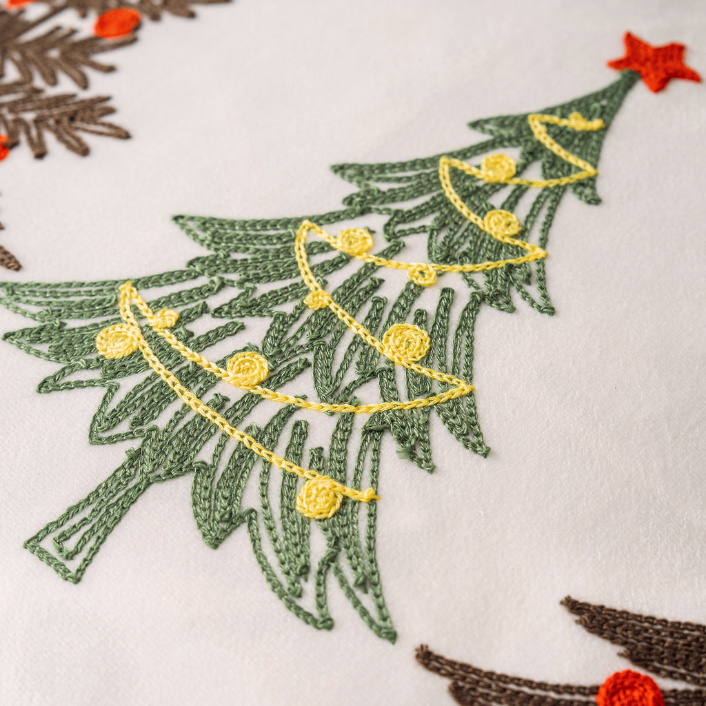 Christmas Tree Embroidered Throw Pillow Cover 18x18in