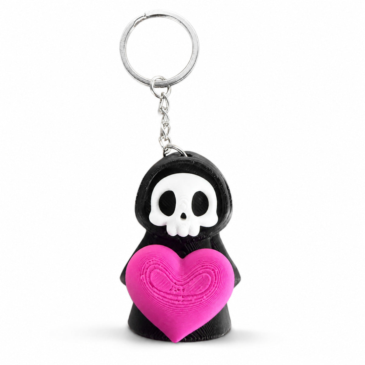 3D Printed Skull Heart Keychain PLA Gothic Gift Accessory