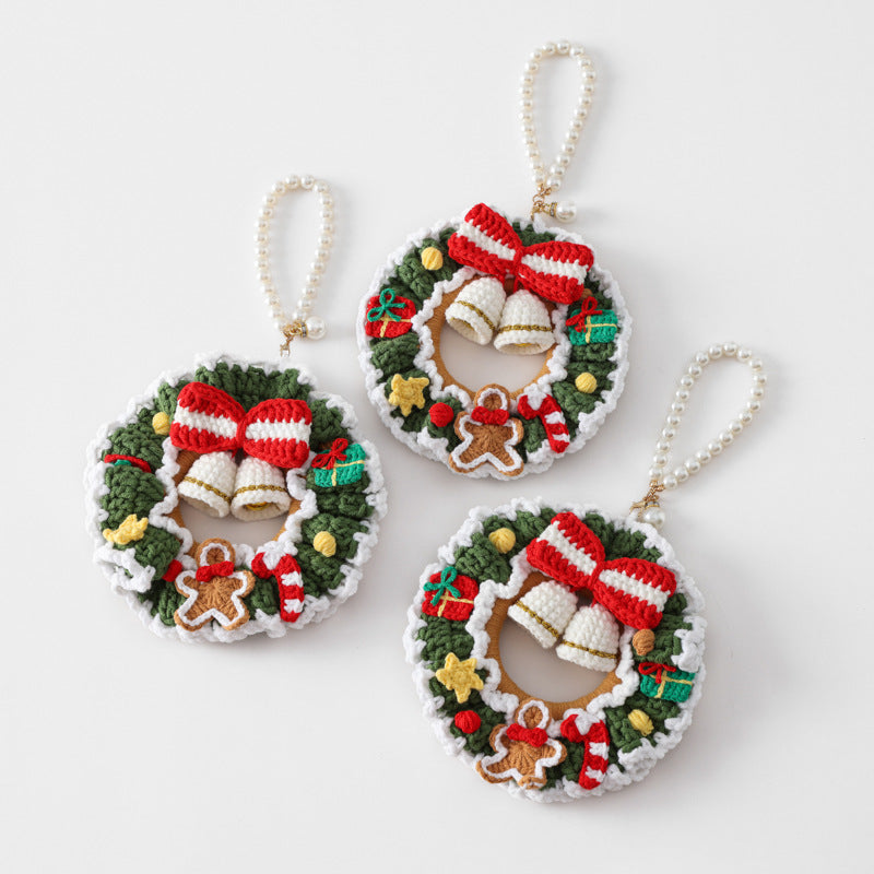 Handmade Crochet Christmas Wreath Car Hanging Decoration
