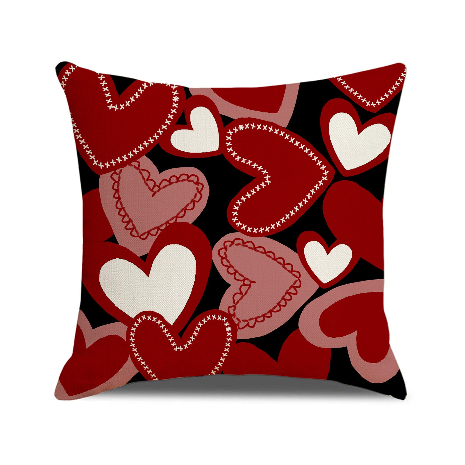 Valentine Linen Pillow Covers with Heart Prints Home Decor