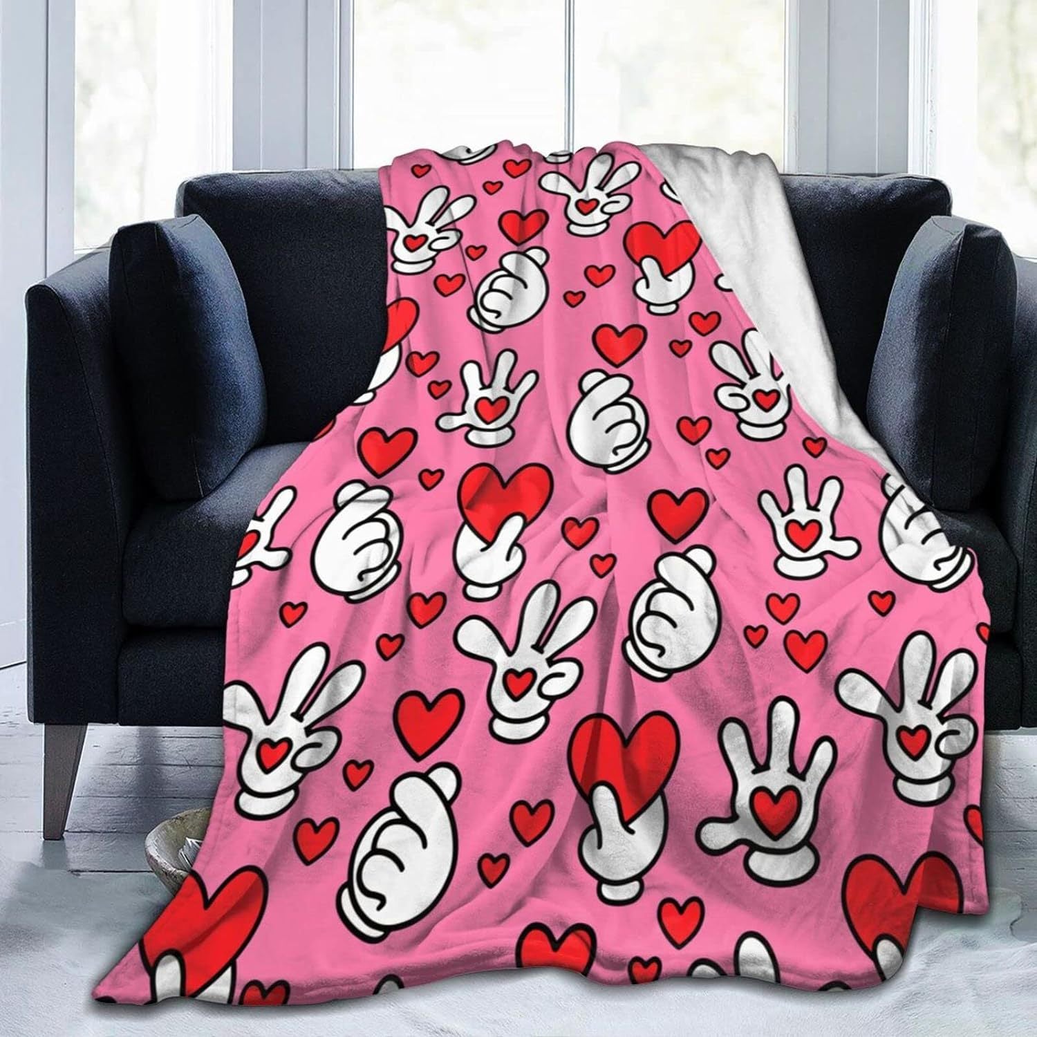 Valentine Leopard Heart Flannel Throw Blanket Soft Cozy