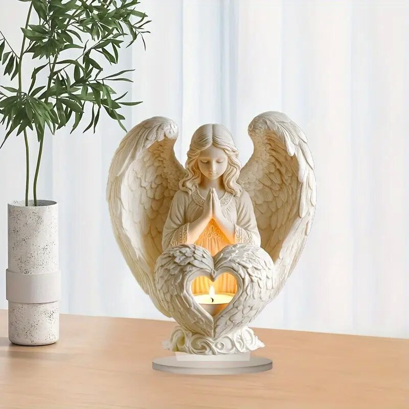 Praying Angel Candle Holder Memorial Heart Wings Home Decor