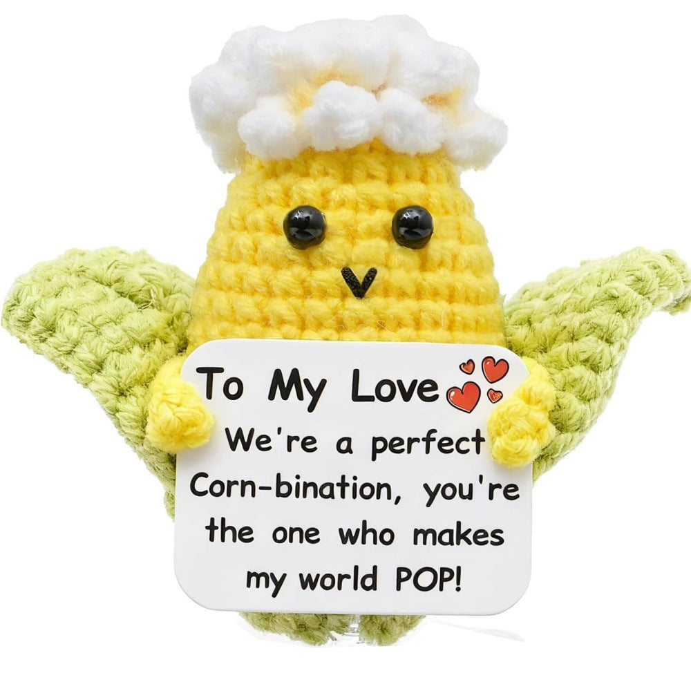 Handmade Crochet Corn Plush Positive Message Gift