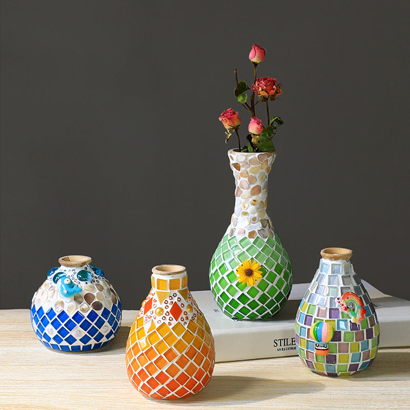 DIY Mosaic Vase Craft Kit Kids Art Activity Decorative Bottle Set