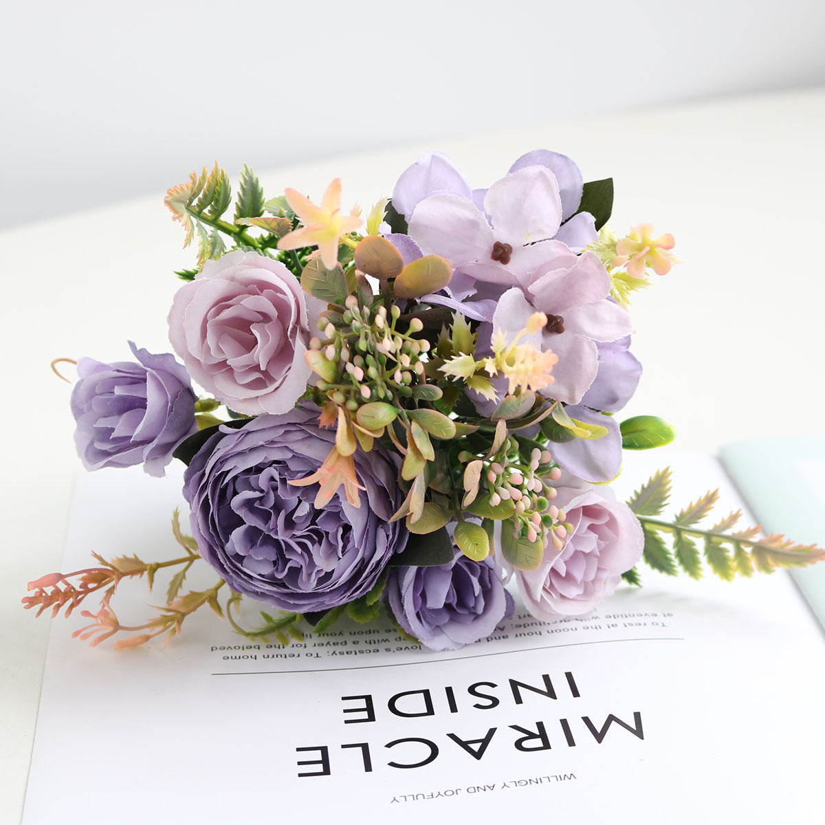 Valentine Faux Peony Rose Hydrangea Mini Bouquet Home Decor