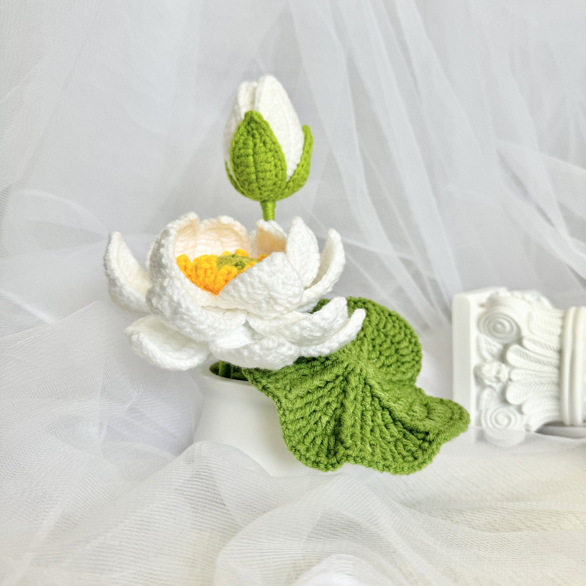 Crochet Lotus Flower Potted Plant Handmade Table Decor