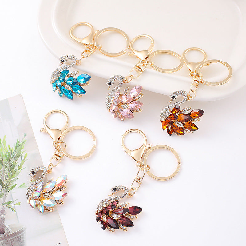 Rhinestone Swan Keychain Zinc Alloy Bag & Car Charm