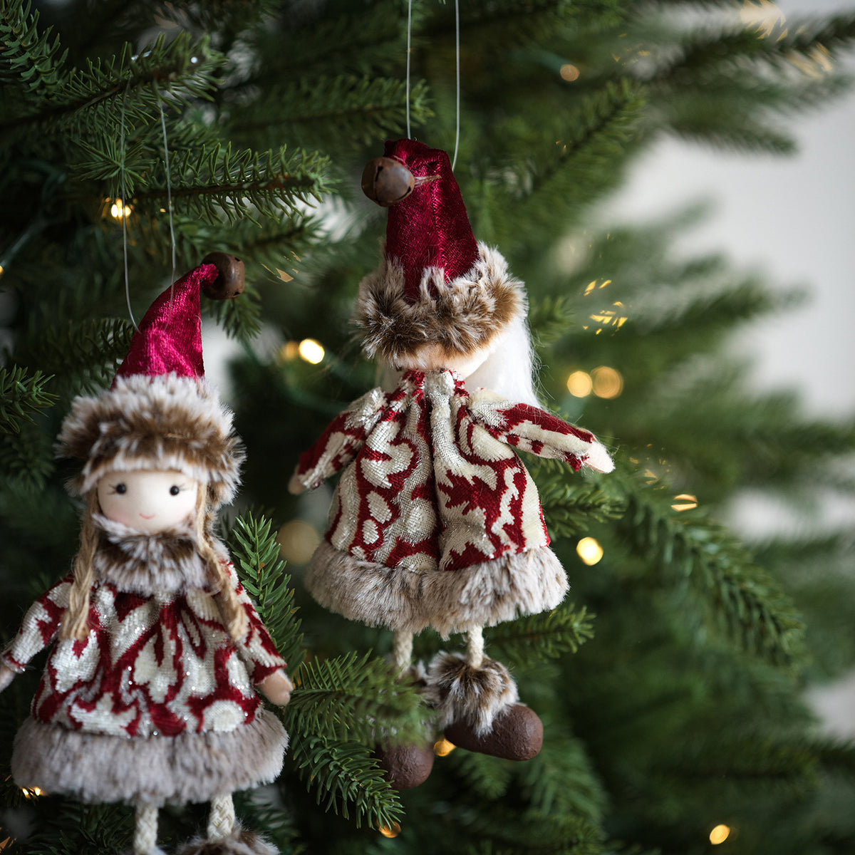 Cozy Plush Christmas Ornaments Santa Snowman Reindeer Girl