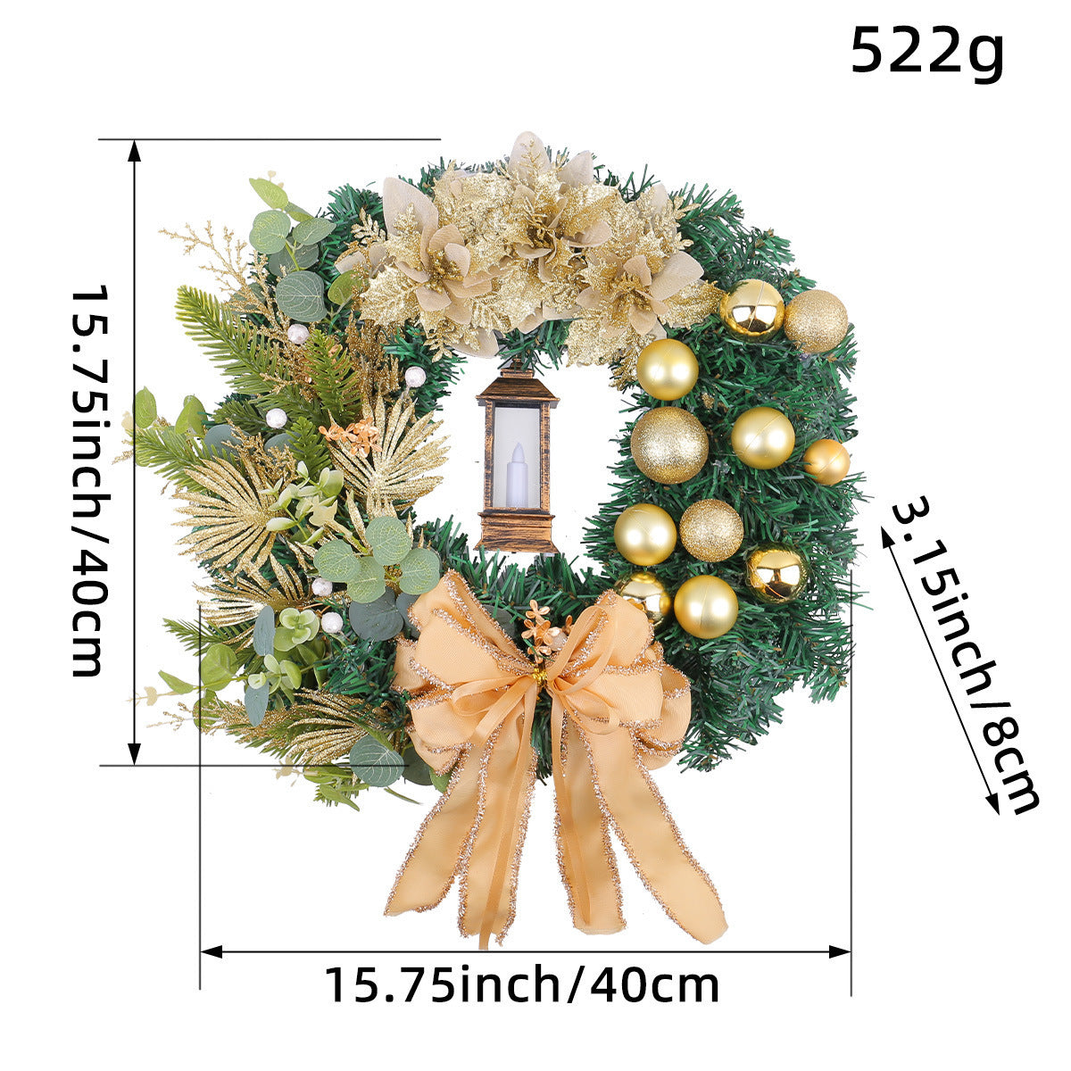 Christmas Wreath with Red Bow and Ornaments Door Decor