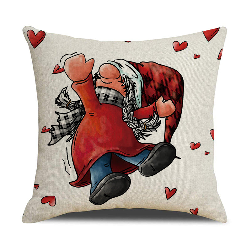 Valentine Gnome Throw Pillow Cover with Plaid Heart Print
