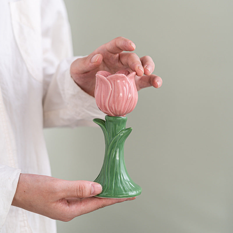 Tulip Ceramic Candle Holder Tabletop Decor for Home