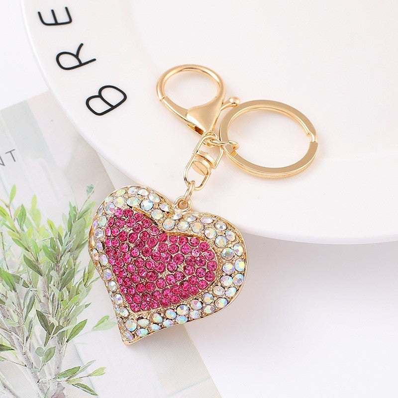 Rhinestone Heart Keychain Gold Metal Bag & Car Charm