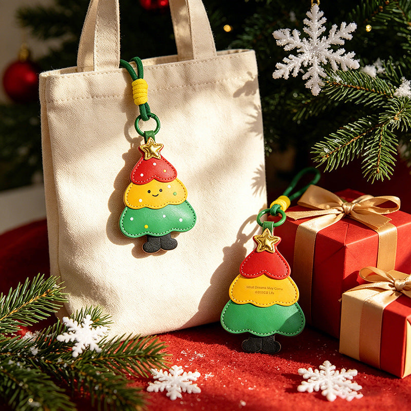 Christmas PU Leather Holiday Charm Keychain Ornament