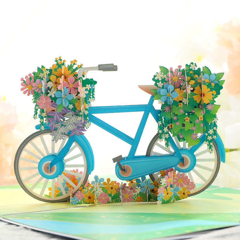 Valentines Day Floral Bicycle Greeting Card Handmade Gift