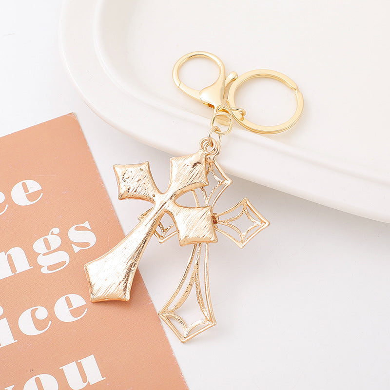 Rhinestone Double Cross Keychain Metal Bag & Car Charm