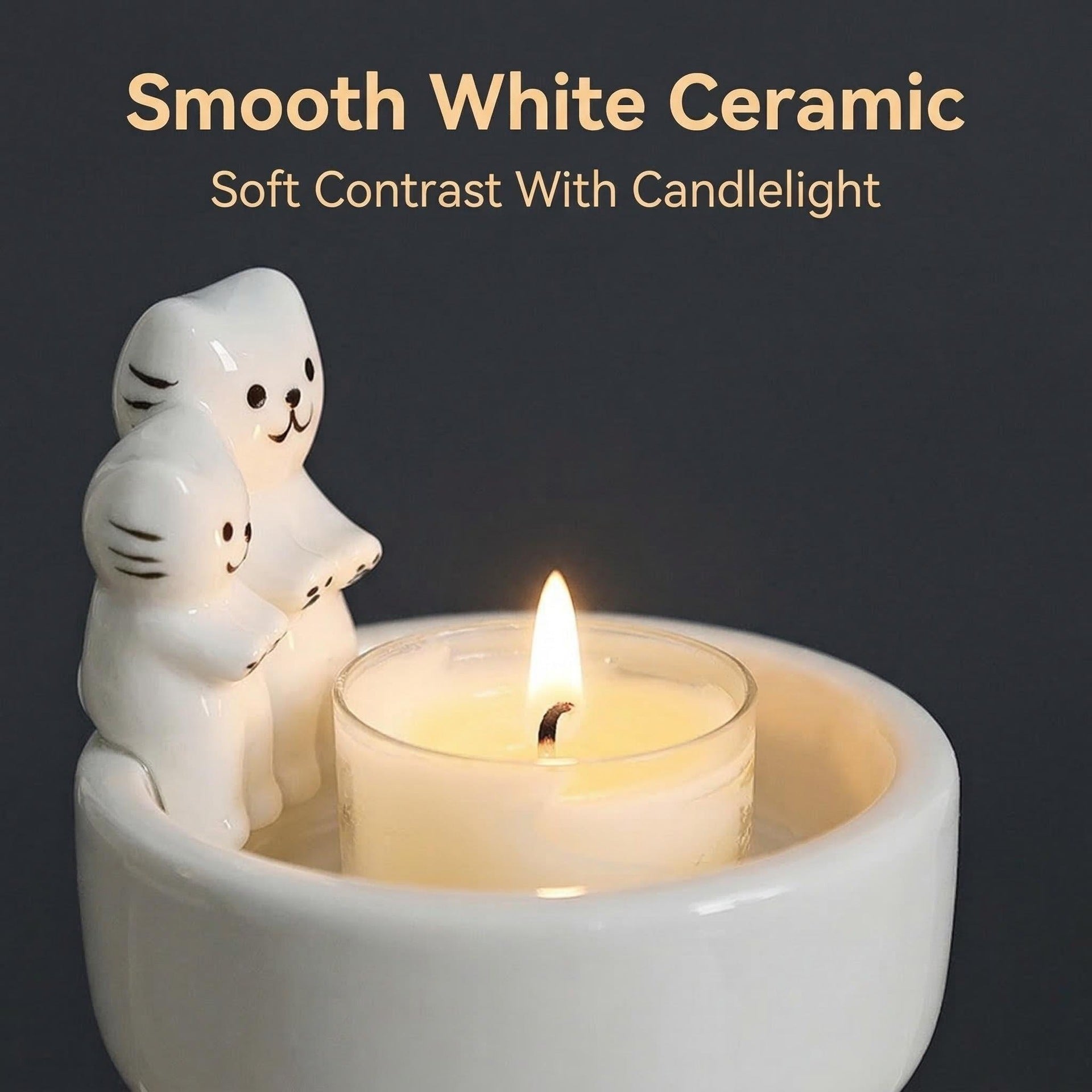 Cute Couple Cats Candle Holder Ceramic Tabletop Decor