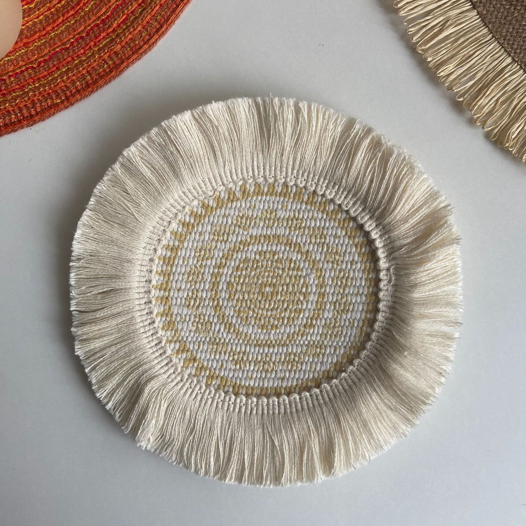 Boho Pattern Round Decorative Drink Coaster Set with Tassels