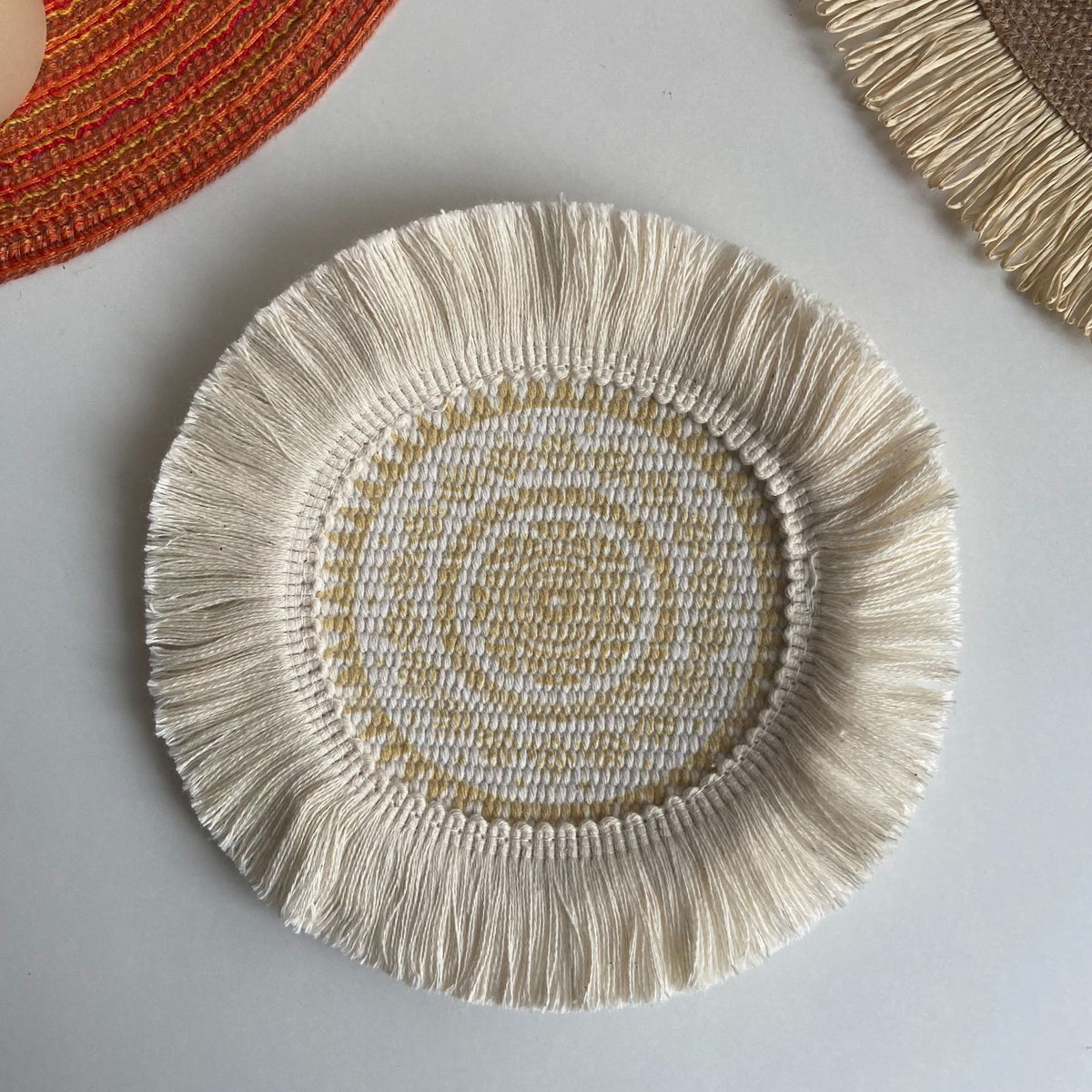 Boho Pattern Round Decorative Drink Coaster Set with Tassels
